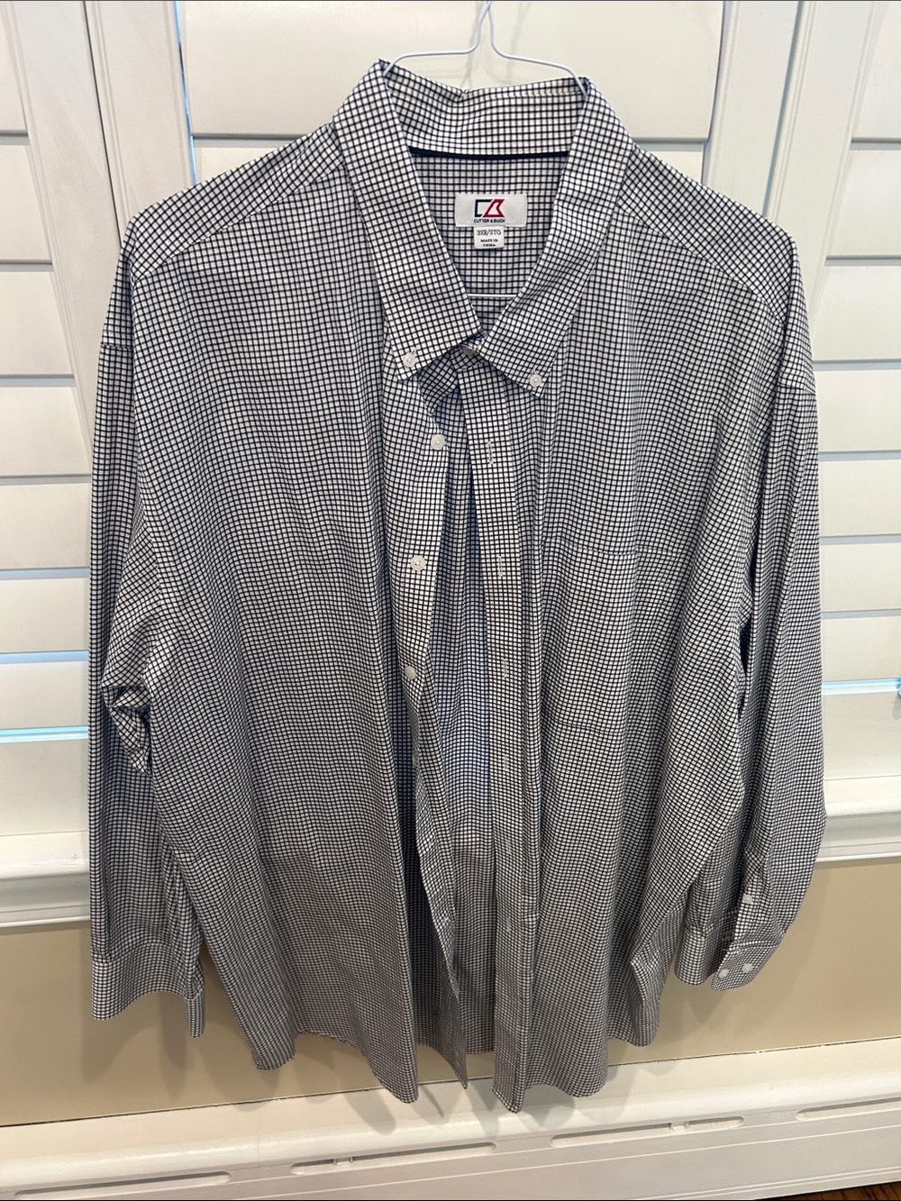 Cutter & Buck Men's Blue & White Micro-Check Dress Shirt